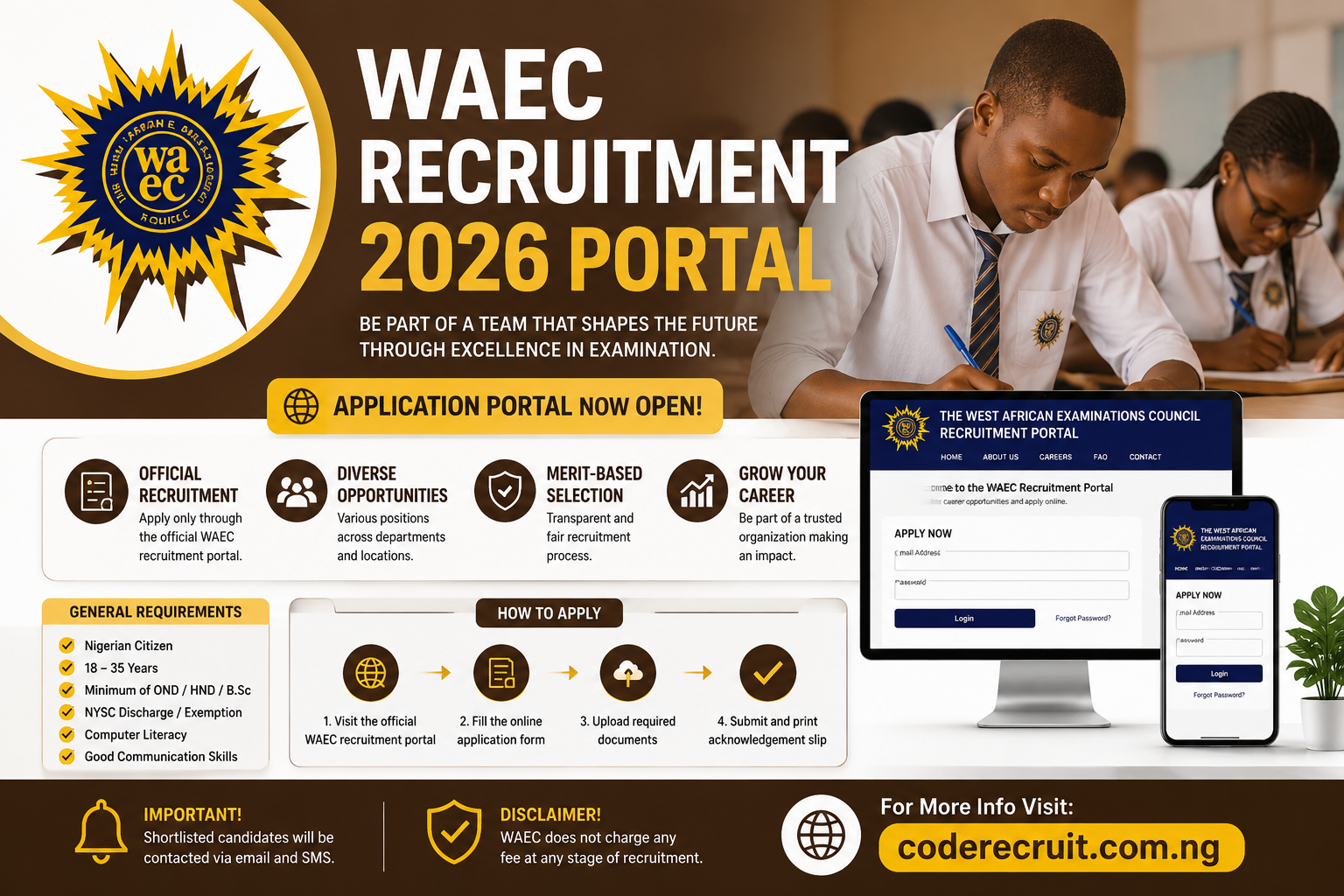 WAEC Recruitment 2026 Portal